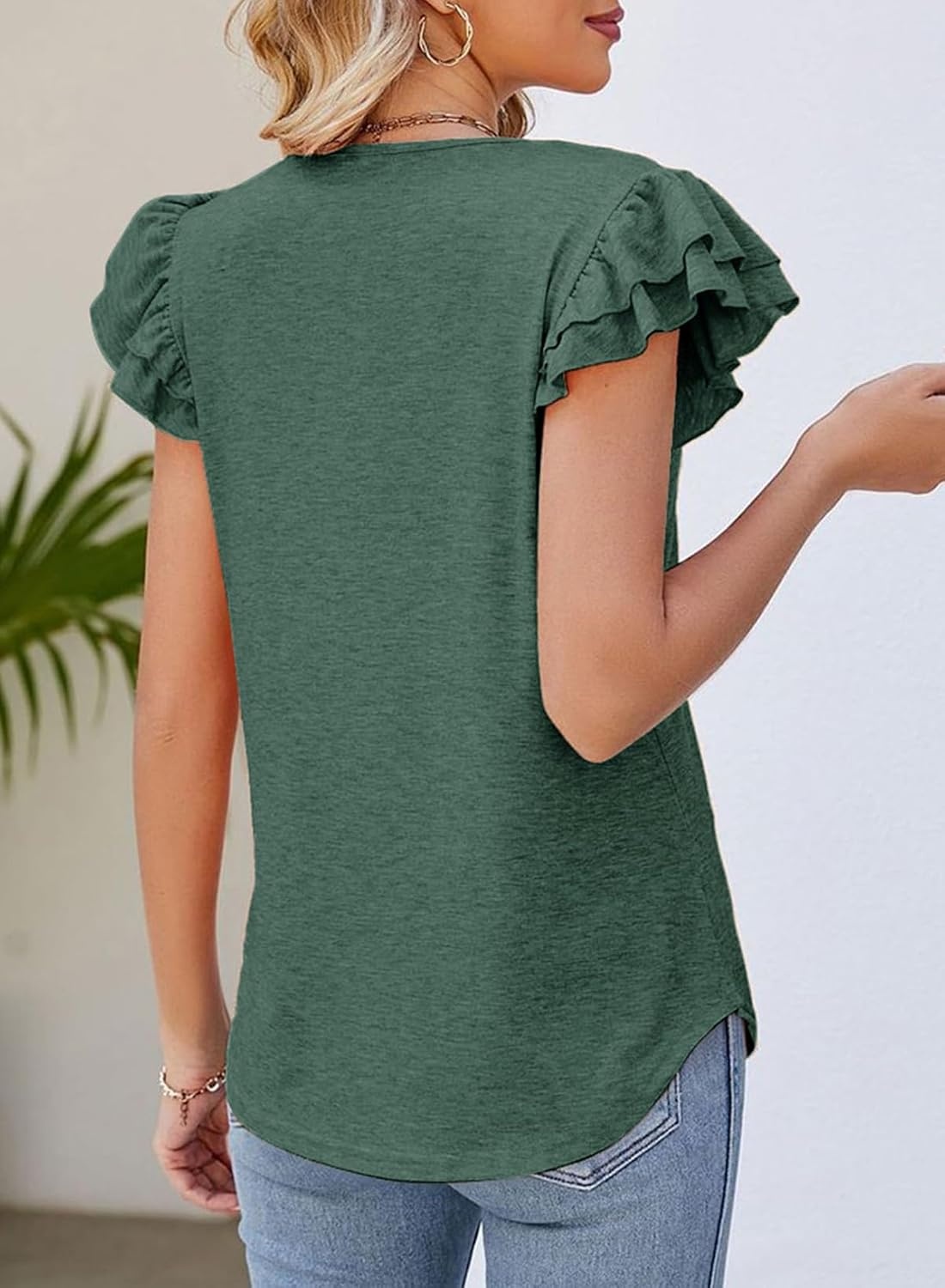 image:imageDokotoo Womens Ruffle Short Sleeve Tops 2026 Solid Color T ShirtsAblackish Green