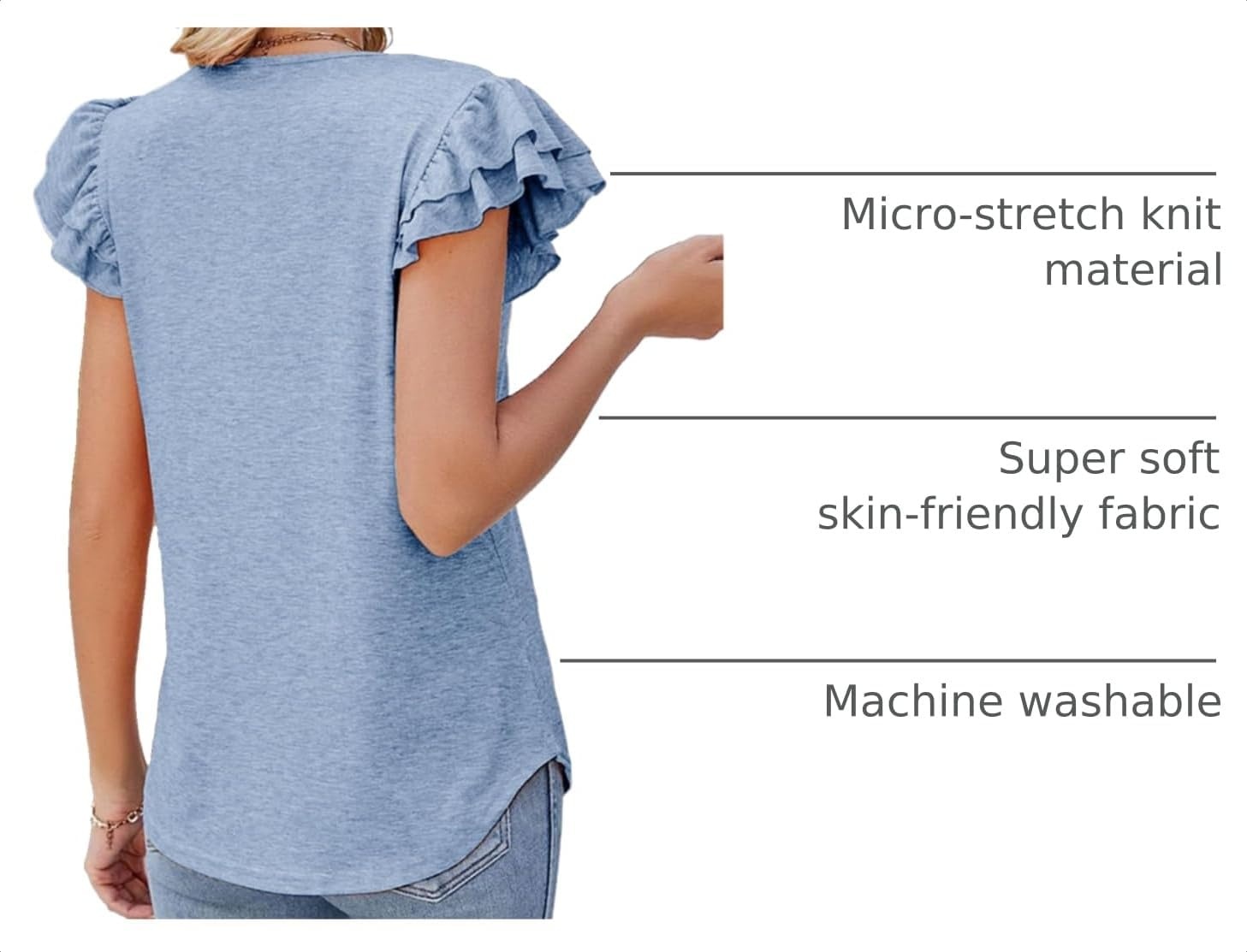 image:imageDokotoo Womens Ruffle Short Sleeve Tops 2026 Solid Color T ShirtsAlight Sky Blue