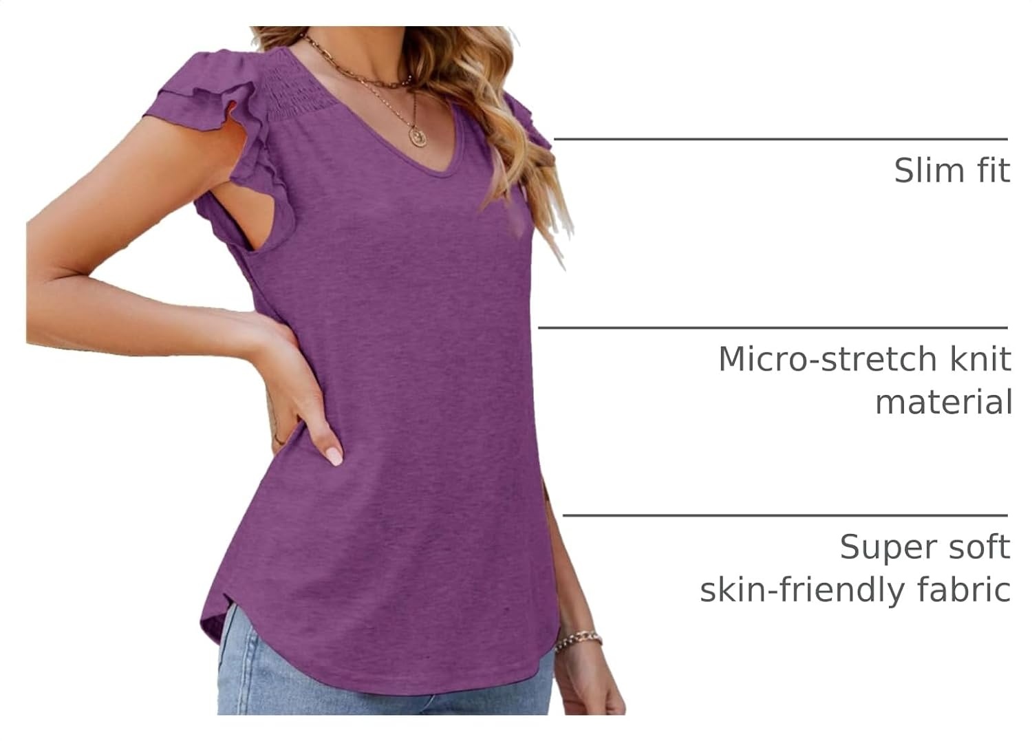 image:imageDokotoo Womens Ruffle Short Sleeve Tops 2026 Solid Color T ShirtsApurple