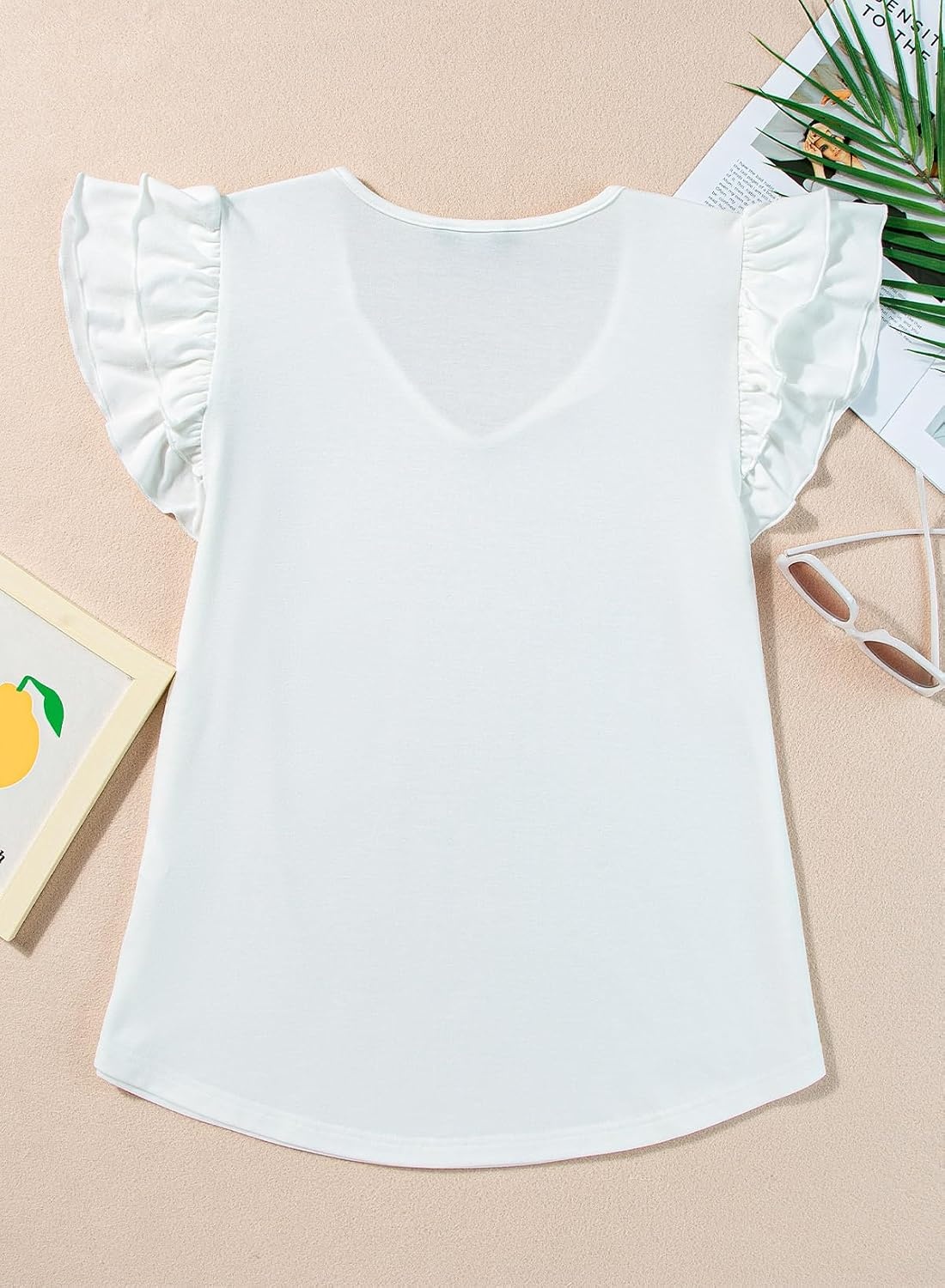 image:imageDokotoo Womens Ruffle Short Sleeve Tops 2026 Solid Color T ShirtsAwhite