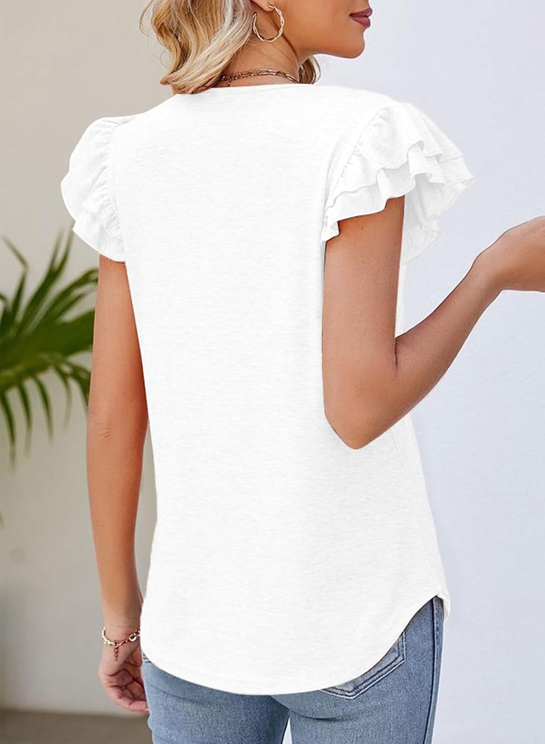 image:imageDokotoo Womens Ruffle Short Sleeve Tops 2026 Solid Color T ShirtsAwhite
