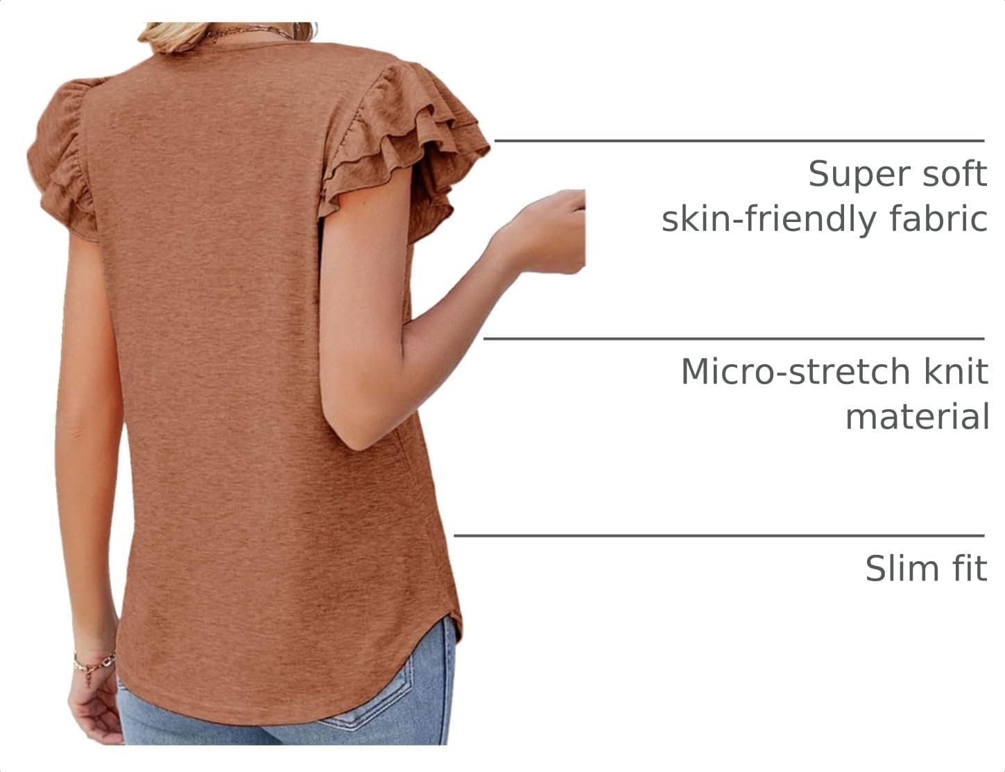 image:imageDokotoo Womens Ruffle Short Sleeve Tops 2026 Solid Color T ShirtsChestnut