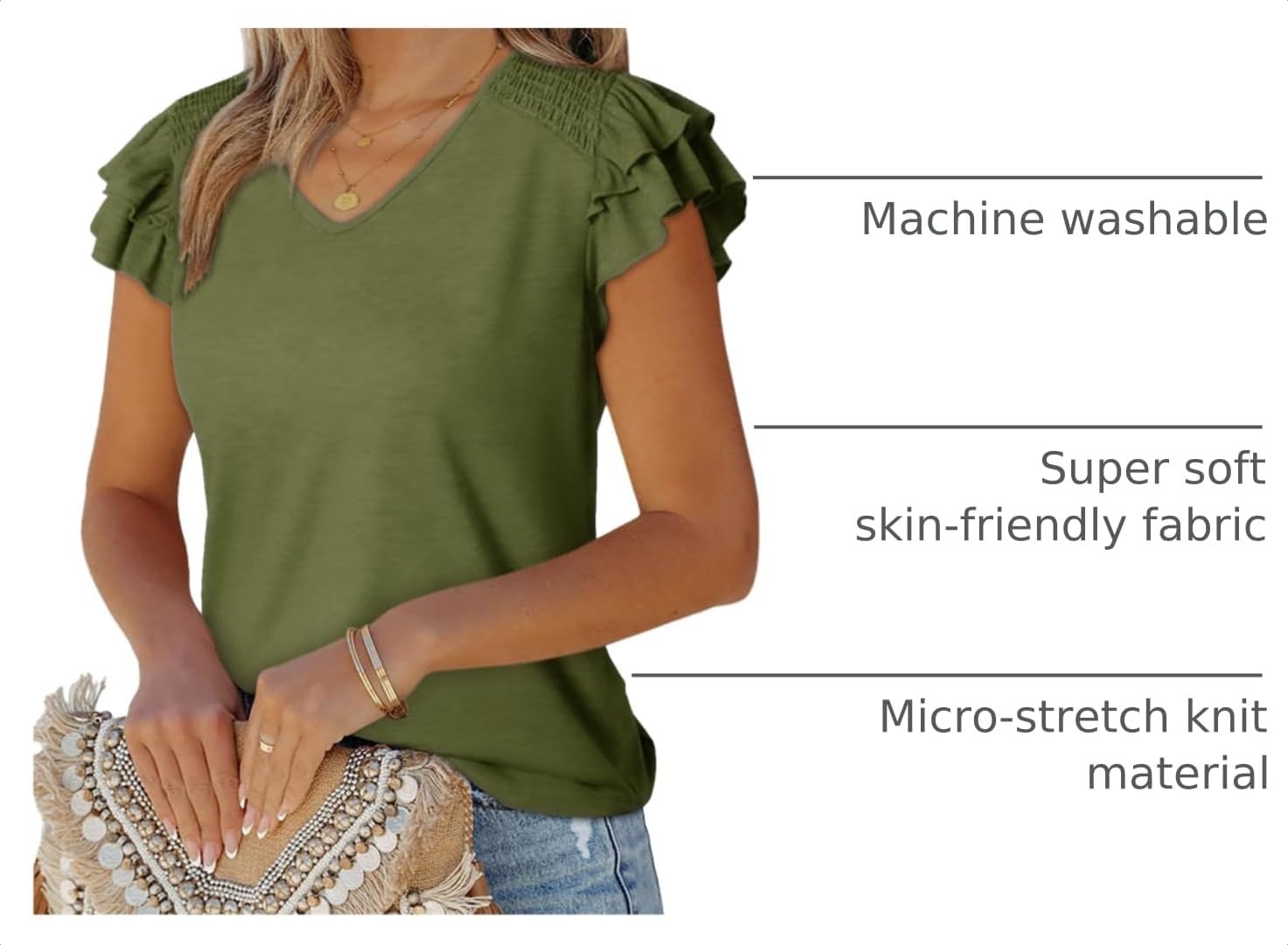 image:imageDokotoo Womens Ruffle Short Sleeve Tops 2026 Solid Color T ShirtsGuacamole Green