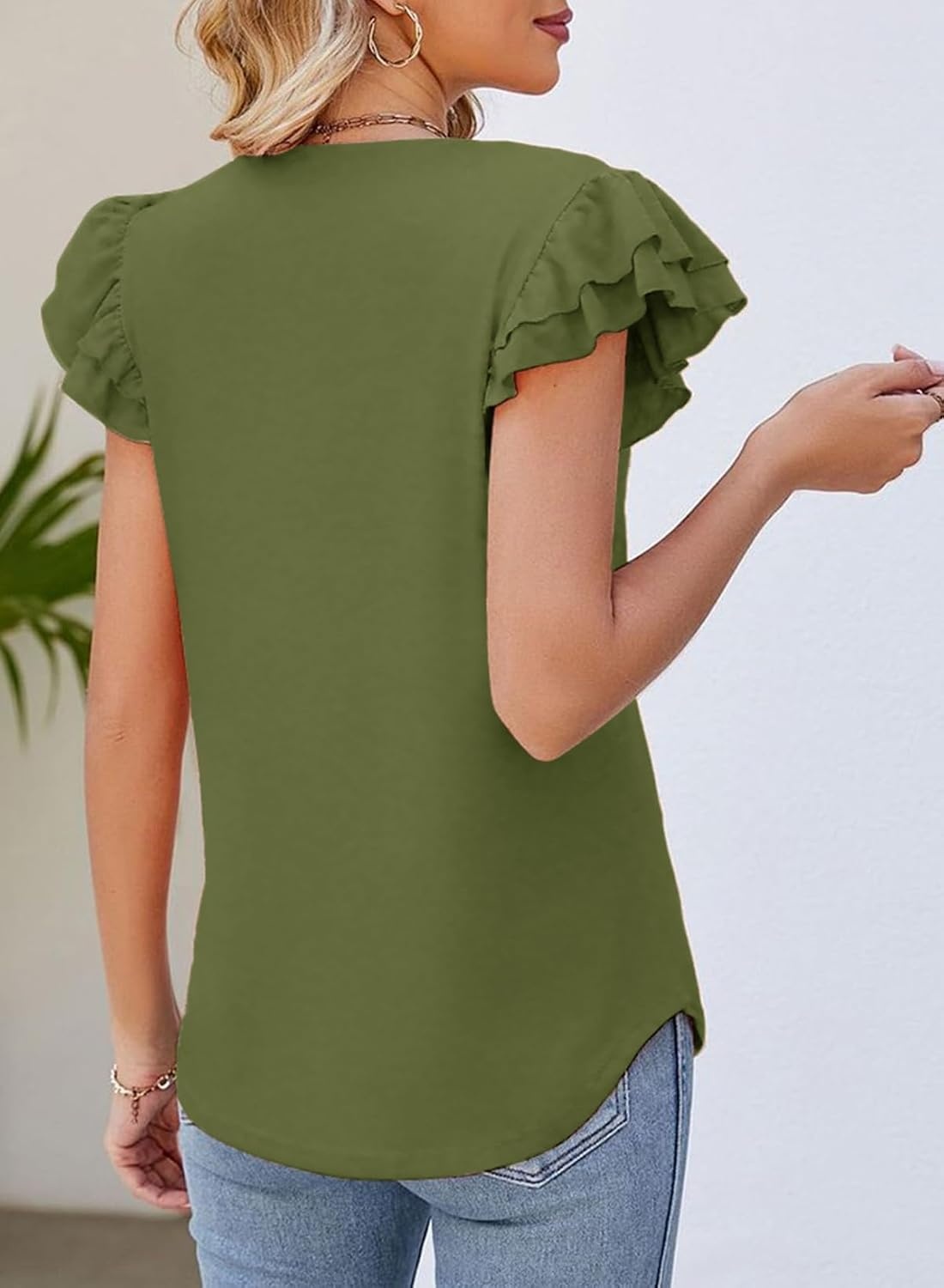 image:imageDokotoo Womens Ruffle Short Sleeve Tops 2026 Solid Color T ShirtsGuacamole Green
