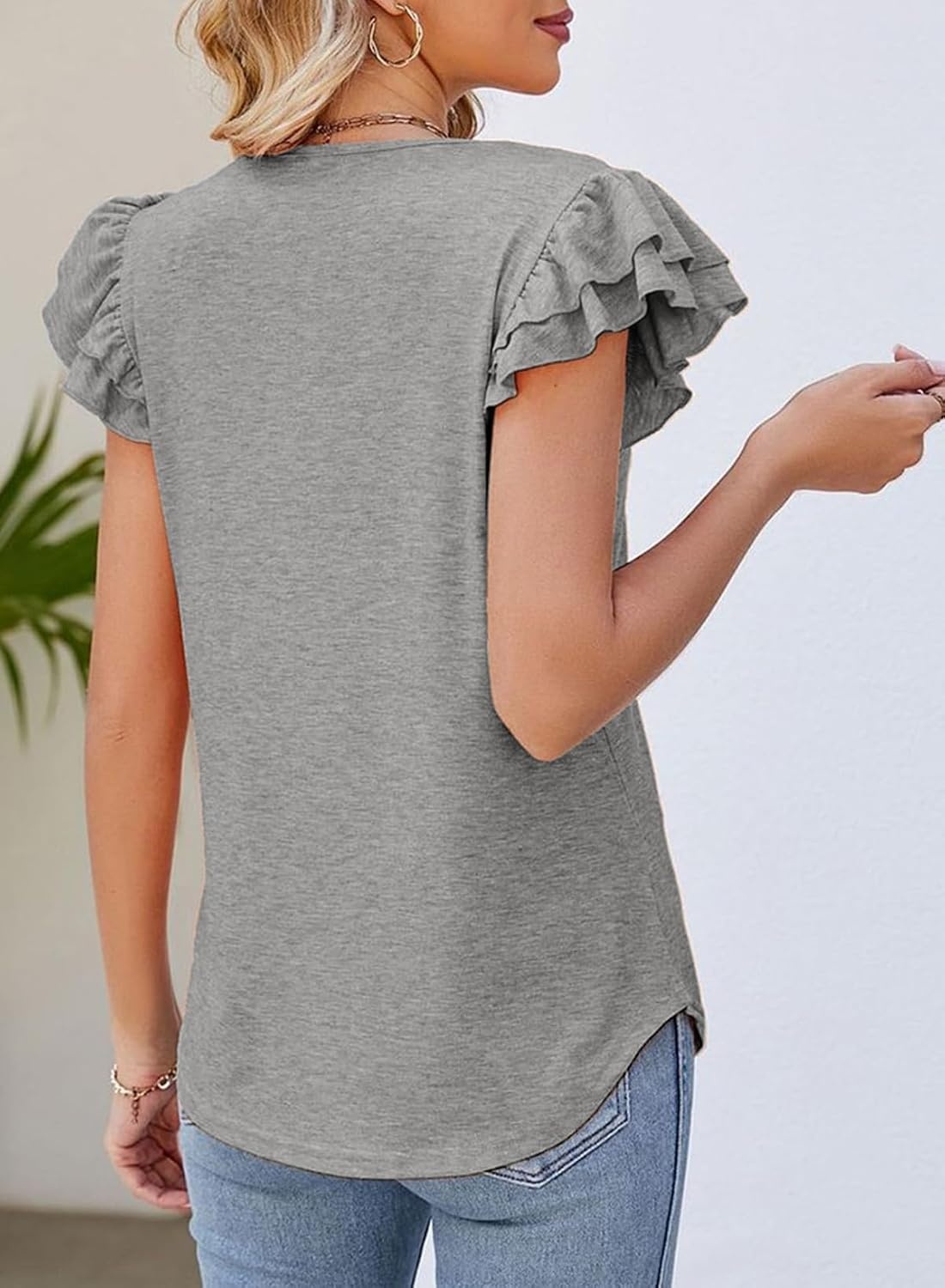 image:imageDokotoo Womens Ruffle Short Sleeve Tops 2026 Solid Color T ShirtsMedium Grey