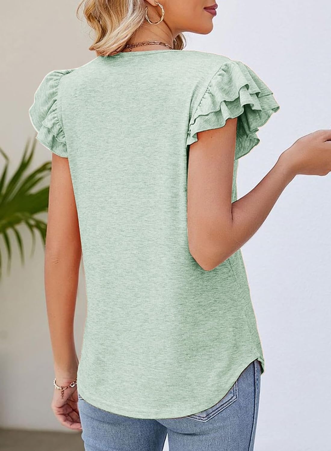 image:imageDokotoo Womens Ruffle Short Sleeve Tops 2026 Solid Color T ShirtsMoonlight Jade