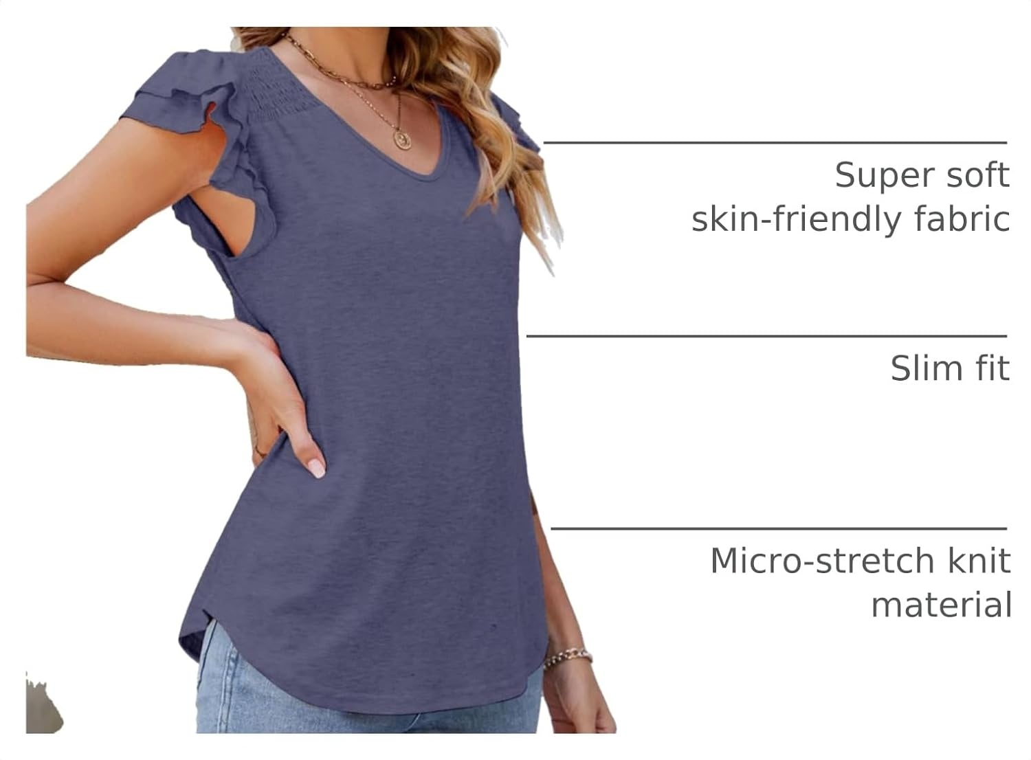 image:imageDokotoo Womens Ruffle Short Sleeve Tops 2026 Solid Color T ShirtsNavy Blue