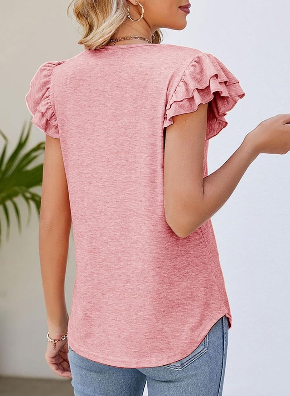 image:imageDokotoo Womens Ruffle Short Sleeve Tops 2026 Solid Color T ShirtsPink