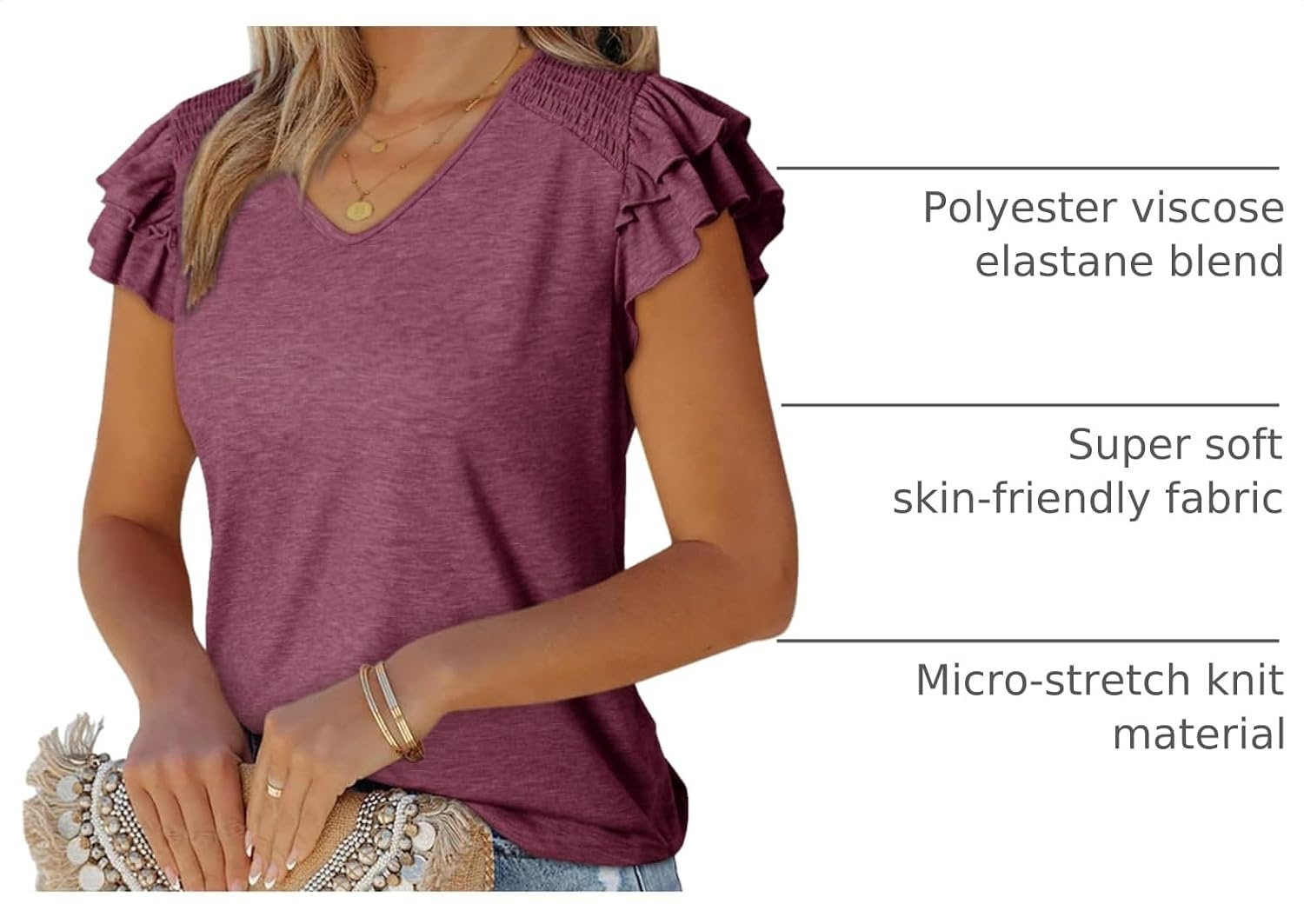 image:imageDokotoo Womens Ruffle Short Sleeve Tops 2026 Solid Color T ShirtsRed Dahlia