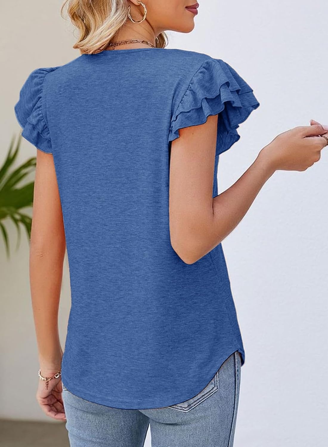 image:imageDokotoo Womens Ruffle Short Sleeve Tops 2026 Solid Color T ShirtsSky Blue
