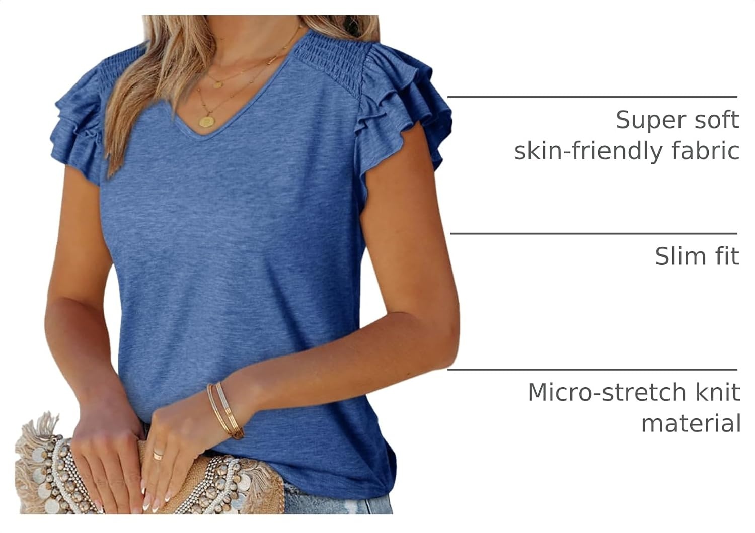 image:imageDokotoo Womens Ruffle Short Sleeve Tops 2026 Solid Color T ShirtsSky Blue