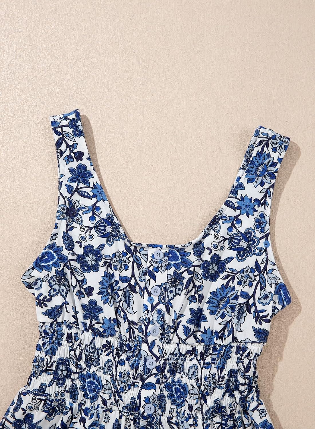 image:imageDokotoo Womens Summer Dresses 2026 Sleeveless Button Down Smocked Empire Waist Ruffle Tiered Casual Swing Mini DressFloral Blue