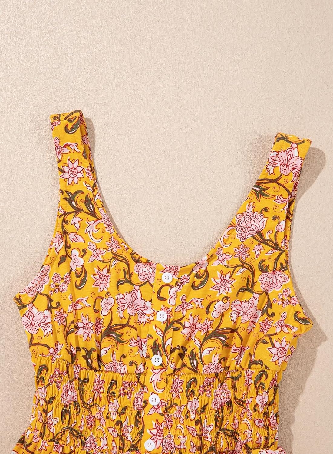image:imageDokotoo Womens Summer Dresses 2026 Sleeveless Button Down Smocked Empire Waist Ruffle Tiered Casual Swing Mini DressFloral Yellow