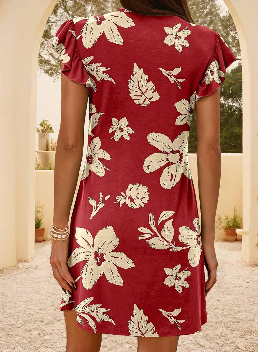 image:imageDokotoo Womens Summer Dresses Beach 2026 Sundress Ruffle Sleeve Mini DressZ Red