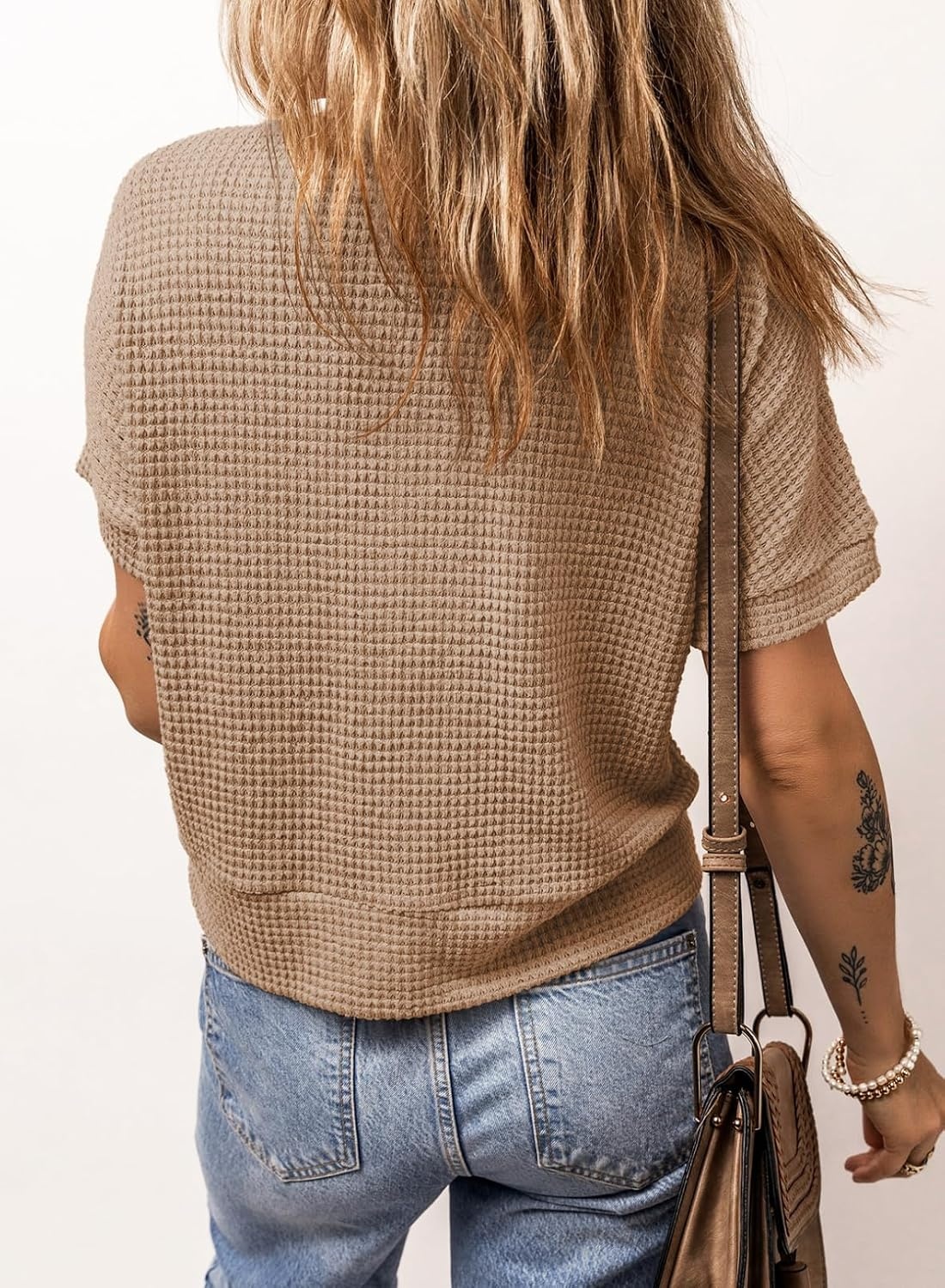 image:imageDokotoo Womens Summer Tops 2026 Waffle Knit Button Down ShirtsBeige