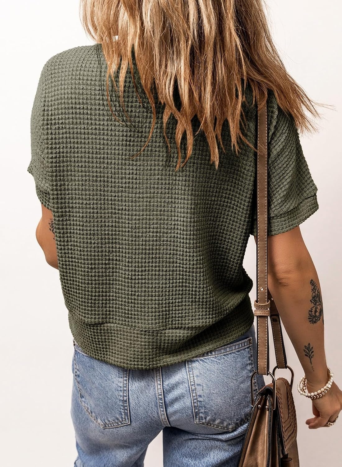 image:imageDokotoo Womens Summer Tops 2026 Waffle Knit Button Down ShirtsGreen