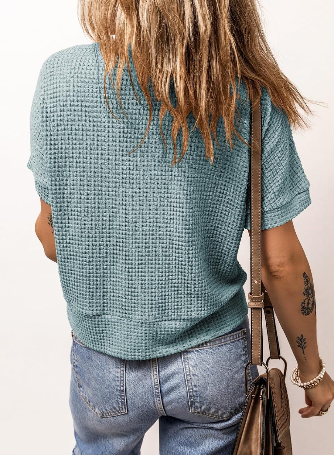image:imageDokotoo Womens Summer Tops 2026 Waffle Knit Button Down ShirtsIceland Blue