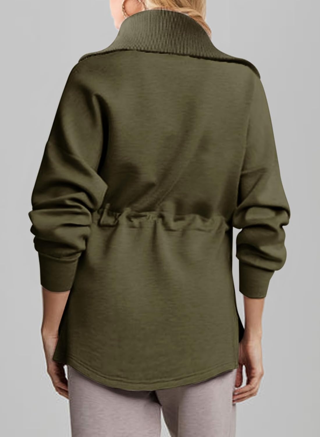 image:imageDokotoo Womens Sweatshirt Oversized Half Zip Up Drawstring Waist Long Sleeve Side Slits Soft Casual Pullover Sweatshirts TopsGreen