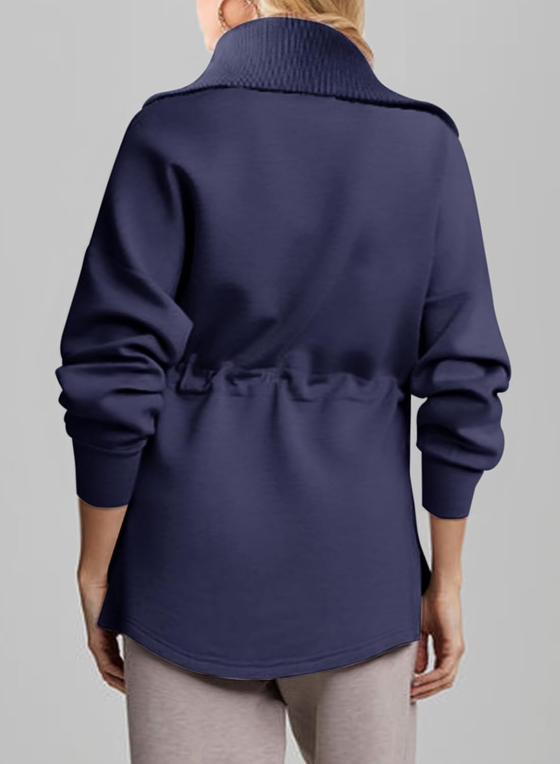 image:imageDokotoo Womens Sweatshirt Oversized Half Zip Up Drawstring Waist Long Sleeve Side Slits Soft Casual Pullover Sweatshirts TopsNavy Blue