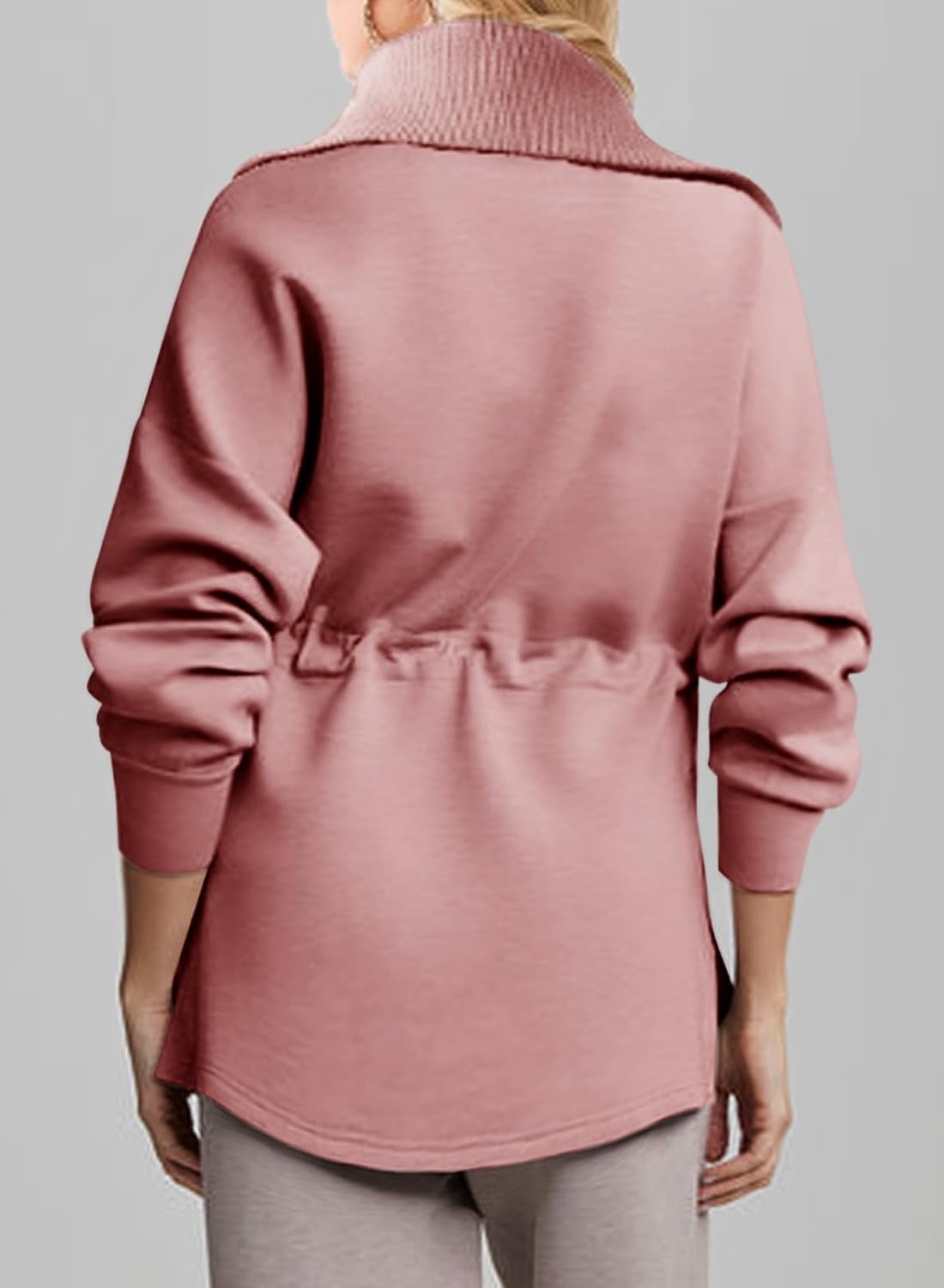 image:imageDokotoo Womens Sweatshirt Oversized Half Zip Up Drawstring Waist Long Sleeve Side Slits Soft Casual Pullover Sweatshirts TopsPink