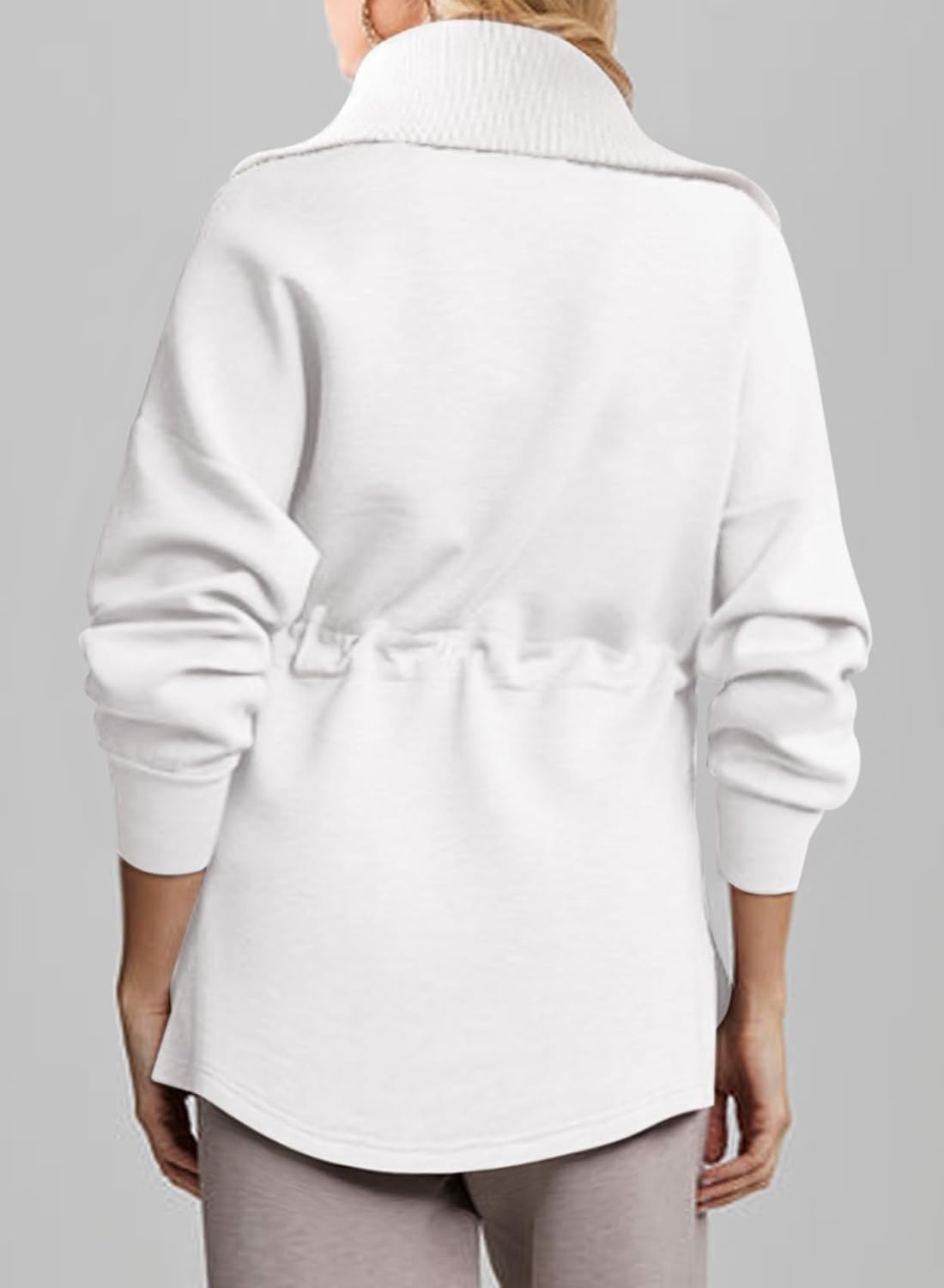 image:imageDokotoo Womens Sweatshirt Oversized Half Zip Up Drawstring Waist Long Sleeve Side Slits Soft Casual Pullover Sweatshirts TopsWhite