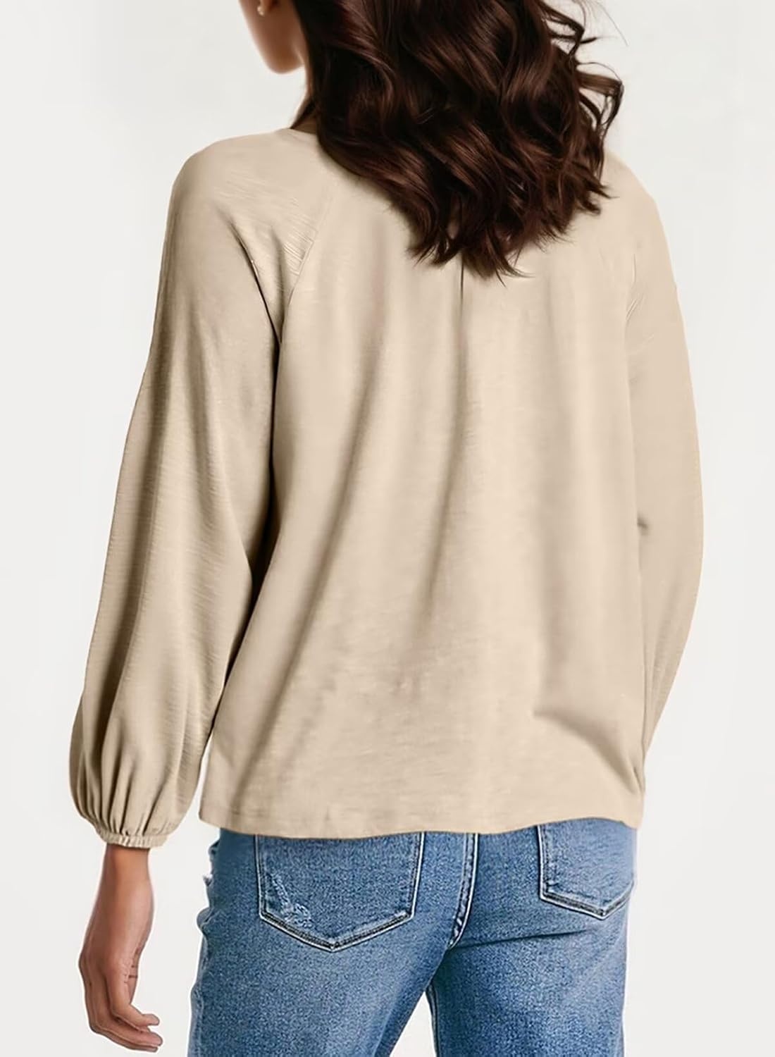 image:imageDokotoo Womens Tops Fashion V Neck Long Sleeve Tops for Women Fall Outfits for Women 2025 Casual Loose BlousesApricot