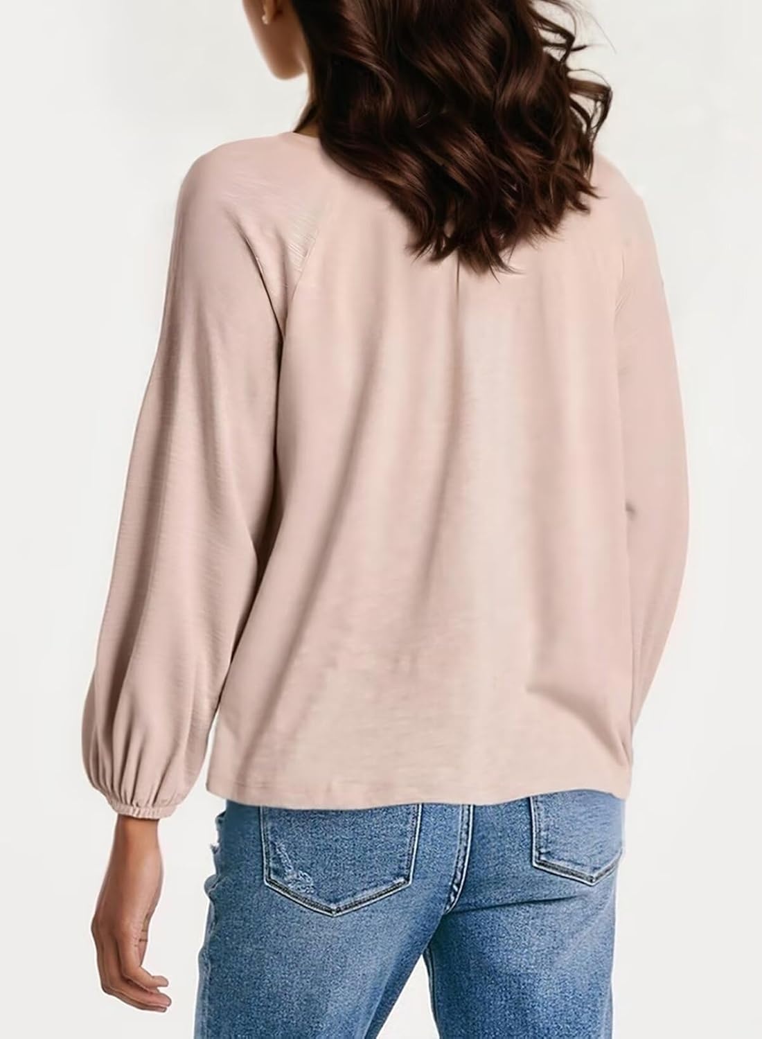 image:imageDokotoo Womens Tops Fashion V Neck Long Sleeve Tops for Women Fall Outfits for Women 2025 Casual Loose BlousesBeige