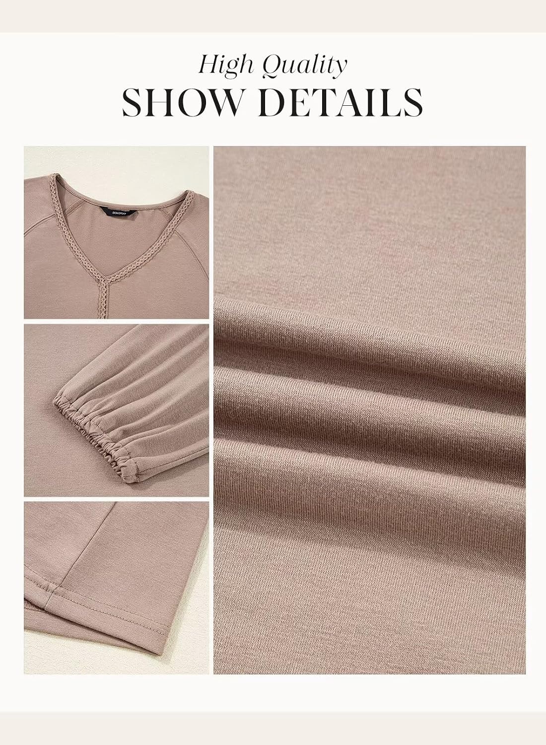 image:imageDokotoo Womens Tops Fashion V Neck Long Sleeve Tops for Women Fall Outfits for Women 2025 Casual Loose BlousesBeige