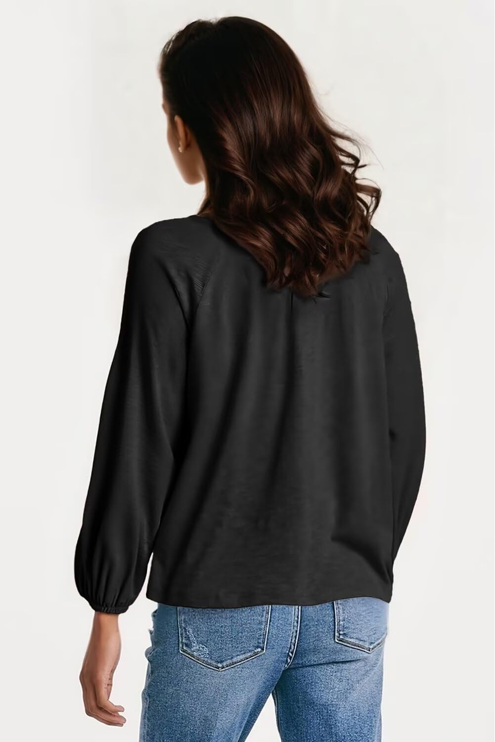 image:imageDokotoo Womens Tops Fashion V Neck Long Sleeve Tops for Women Fall Outfits for Women 2025 Casual Loose BlousesBlack