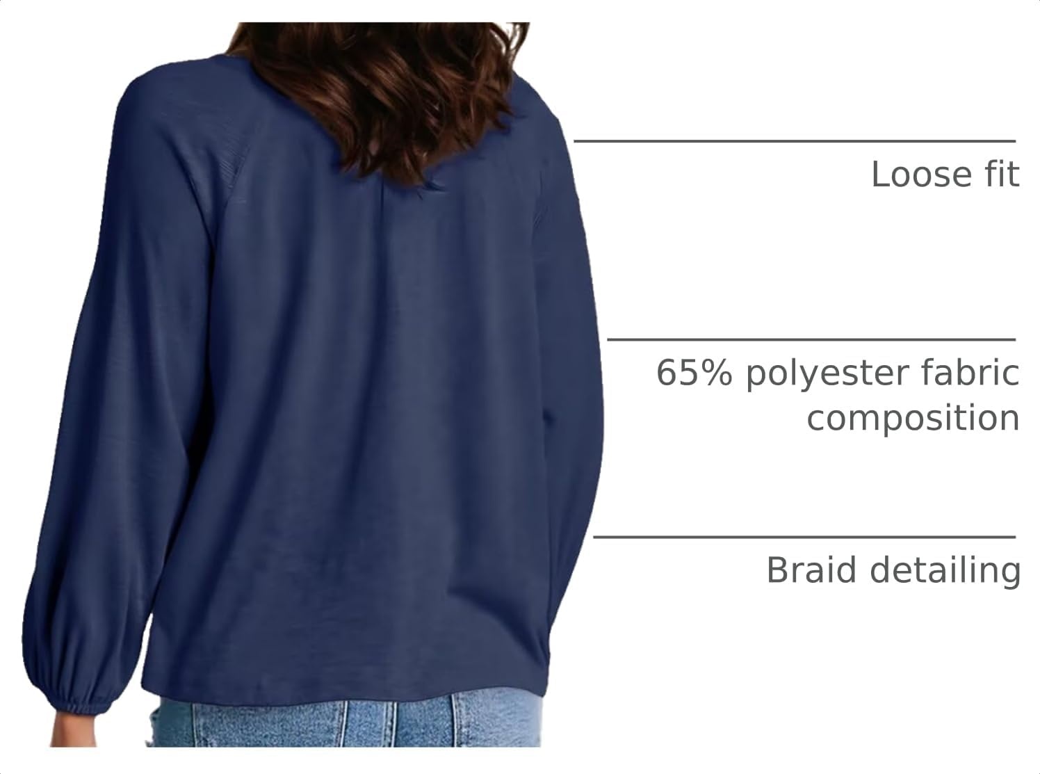 image:imageDokotoo Womens Tops Fashion V Neck Long Sleeve Tops for Women Fall Outfits for Women 2025 Casual Loose BlousesBlue