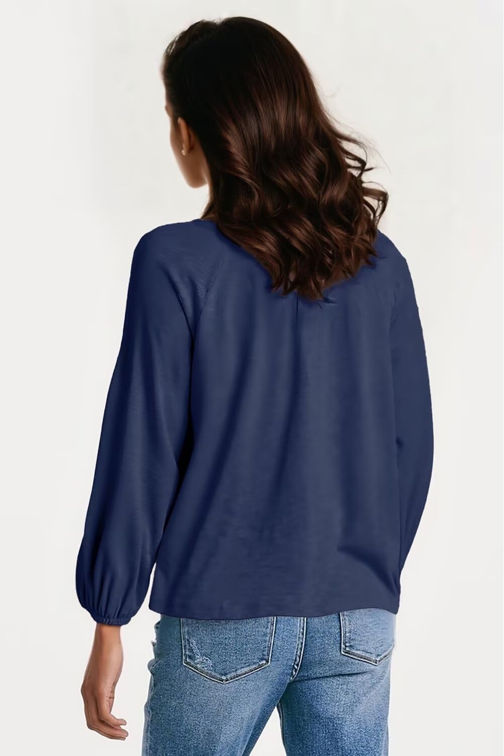 image:imageDokotoo Womens Tops Fashion V Neck Long Sleeve Tops for Women Fall Outfits for Women 2025 Casual Loose BlousesBlue
