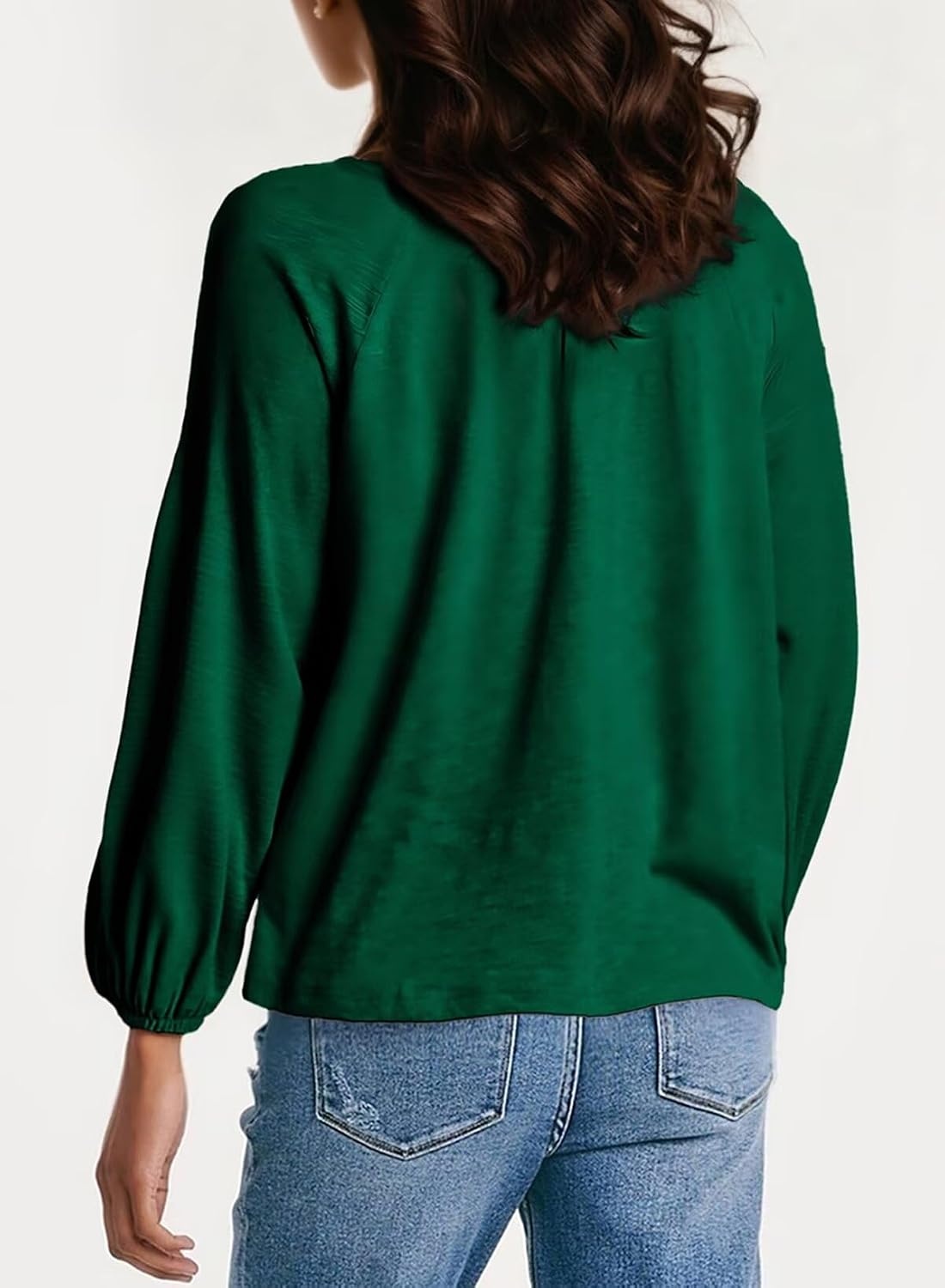 image:imageDokotoo Womens Tops Fashion V Neck Long Sleeve Tops for Women Fall Outfits for Women 2025 Casual Loose BlousesDark Green