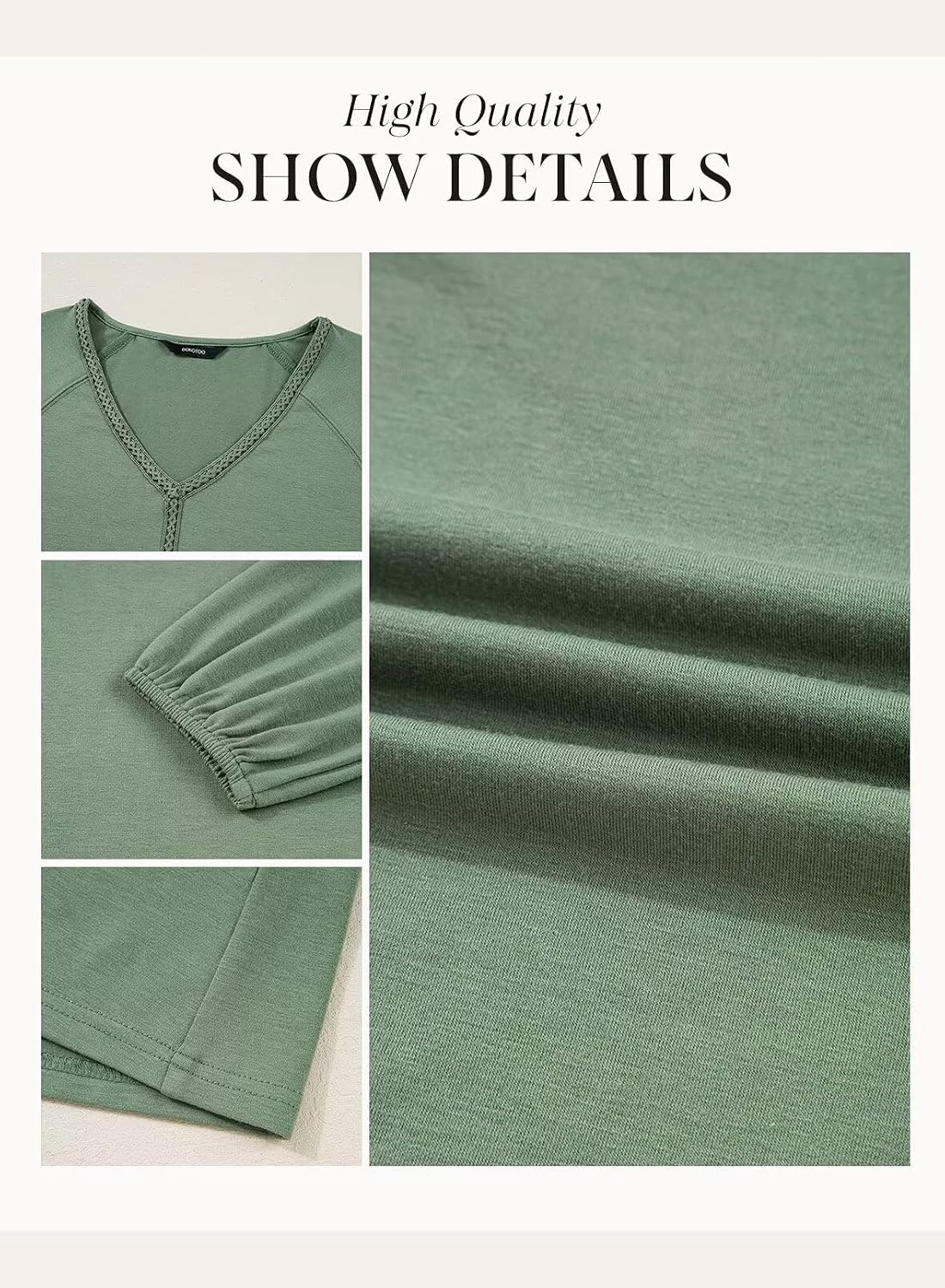 image:imageDokotoo Womens Tops Fashion V Neck Long Sleeve Tops for Women Fall Outfits for Women 2025 Casual Loose BlousesGreen