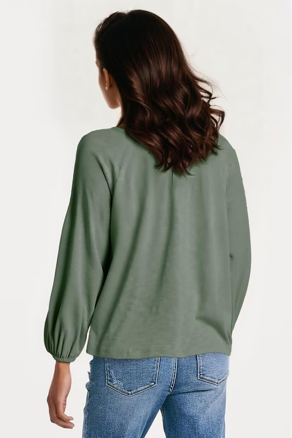 image:imageDokotoo Womens Tops Fashion V Neck Long Sleeve Tops for Women Fall Outfits for Women 2025 Casual Loose BlousesGreen