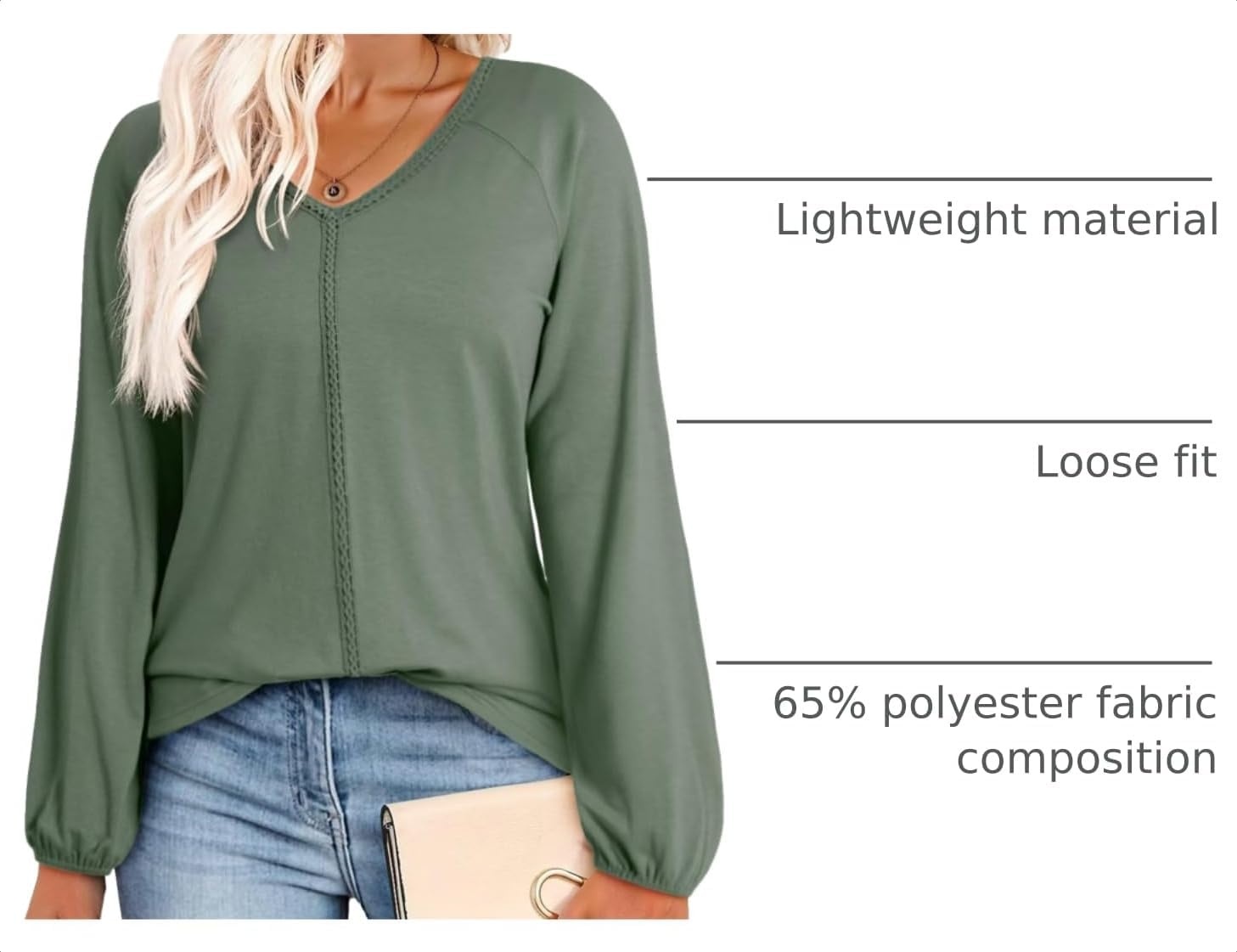 image:imageDokotoo Womens Tops Fashion V Neck Long Sleeve Tops for Women Fall Outfits for Women 2025 Casual Loose BlousesGreen