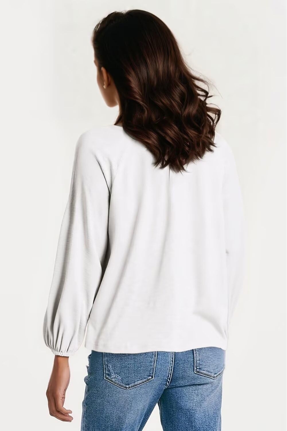 image:imageDokotoo Womens Tops Fashion V Neck Long Sleeve Tops for Women Fall Outfits for Women 2025 Casual Loose BlousesWhite