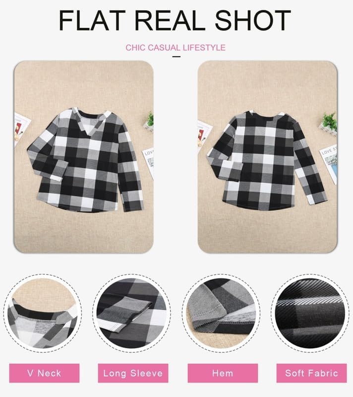 image:imageDokotoo Womens Tops Plaid Cotton Cuffed 34 Sleeve Shirts BlousesGray