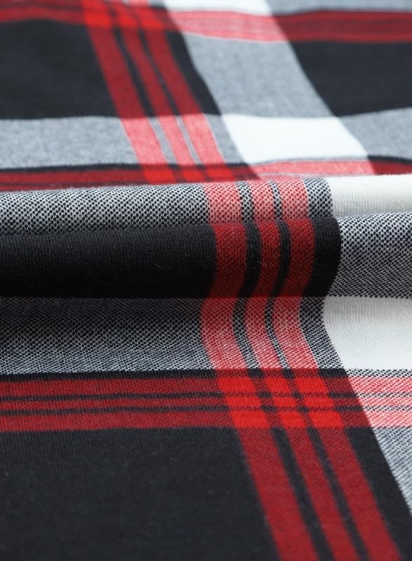 image:imageDokotoo Womens Tops Plaid Cotton Cuffed 34 Sleeve Shirts BlousesRed 3