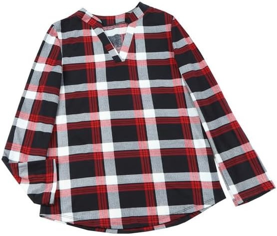 image:imageDokotoo Womens Tops Plaid Cotton Cuffed 34 Sleeve Shirts BlousesRed 3