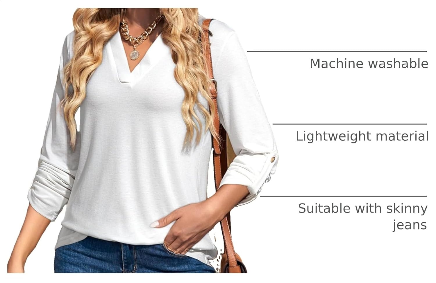 image:imageDokotoo Womens Tops Plaid Cotton Cuffed 34 Sleeve Shirts BlousesZz White