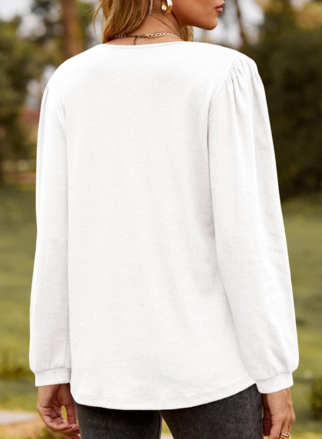 image:imageDokotoo Womens V Neck Ruffle Blouses Long Sleeve Casual Work Tops Loose Fit Pullover ShirtsWhite