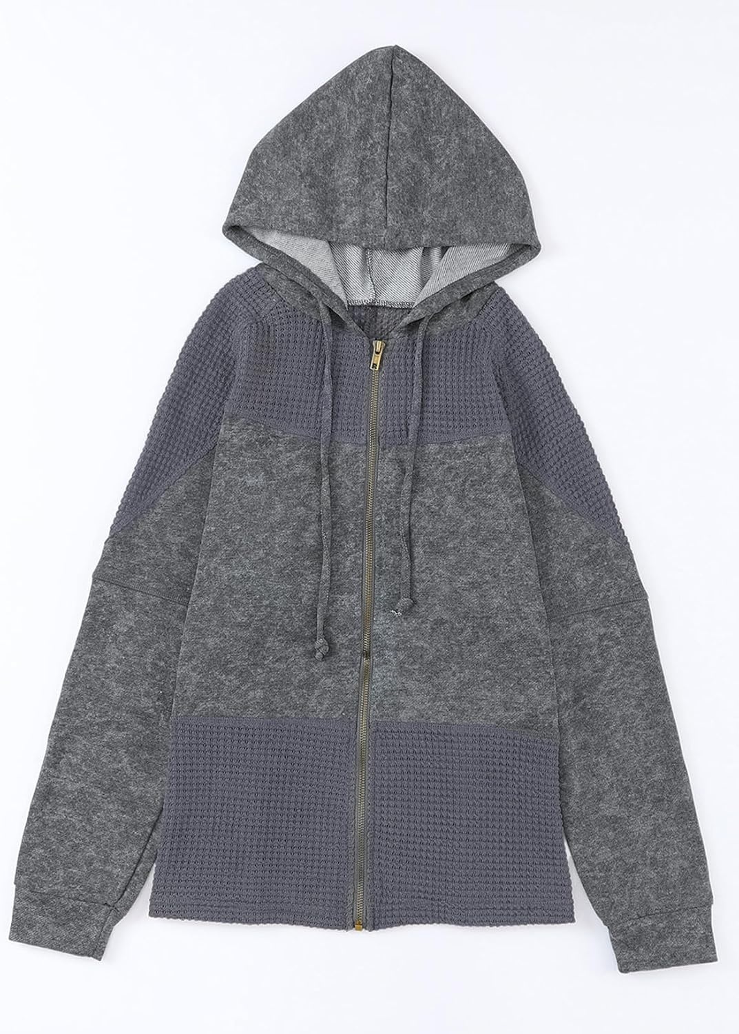 image:imageDokotoo Womens Waffle Knit Hoodies Zip Up Drawstring Oversized JacketsGray