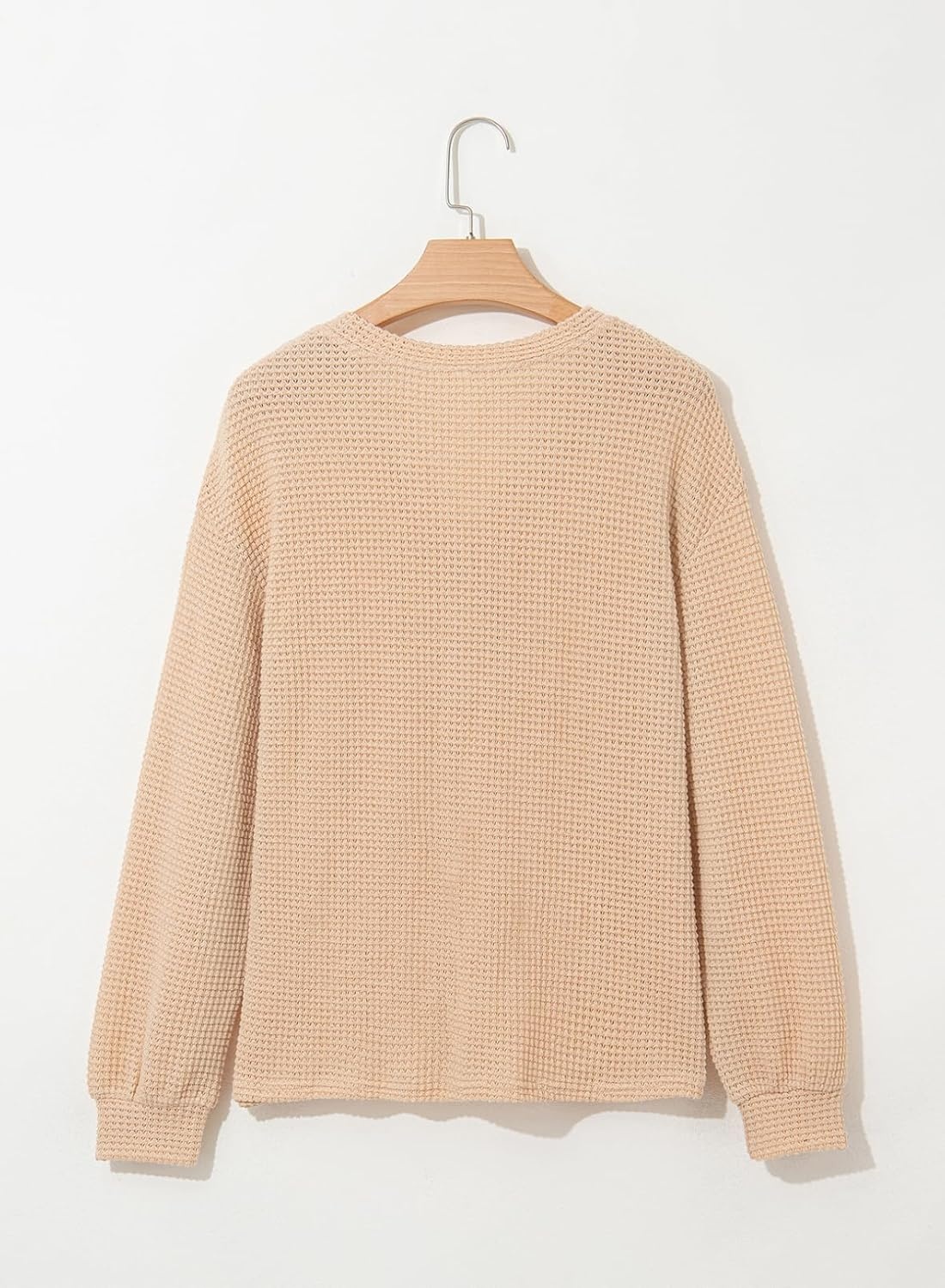 image:imageDokotoo Womens Waffle Knit Tops 2026 Dressy Casual Button Shirts Long Sleeve V Neck Blouses Basic TeeBeige