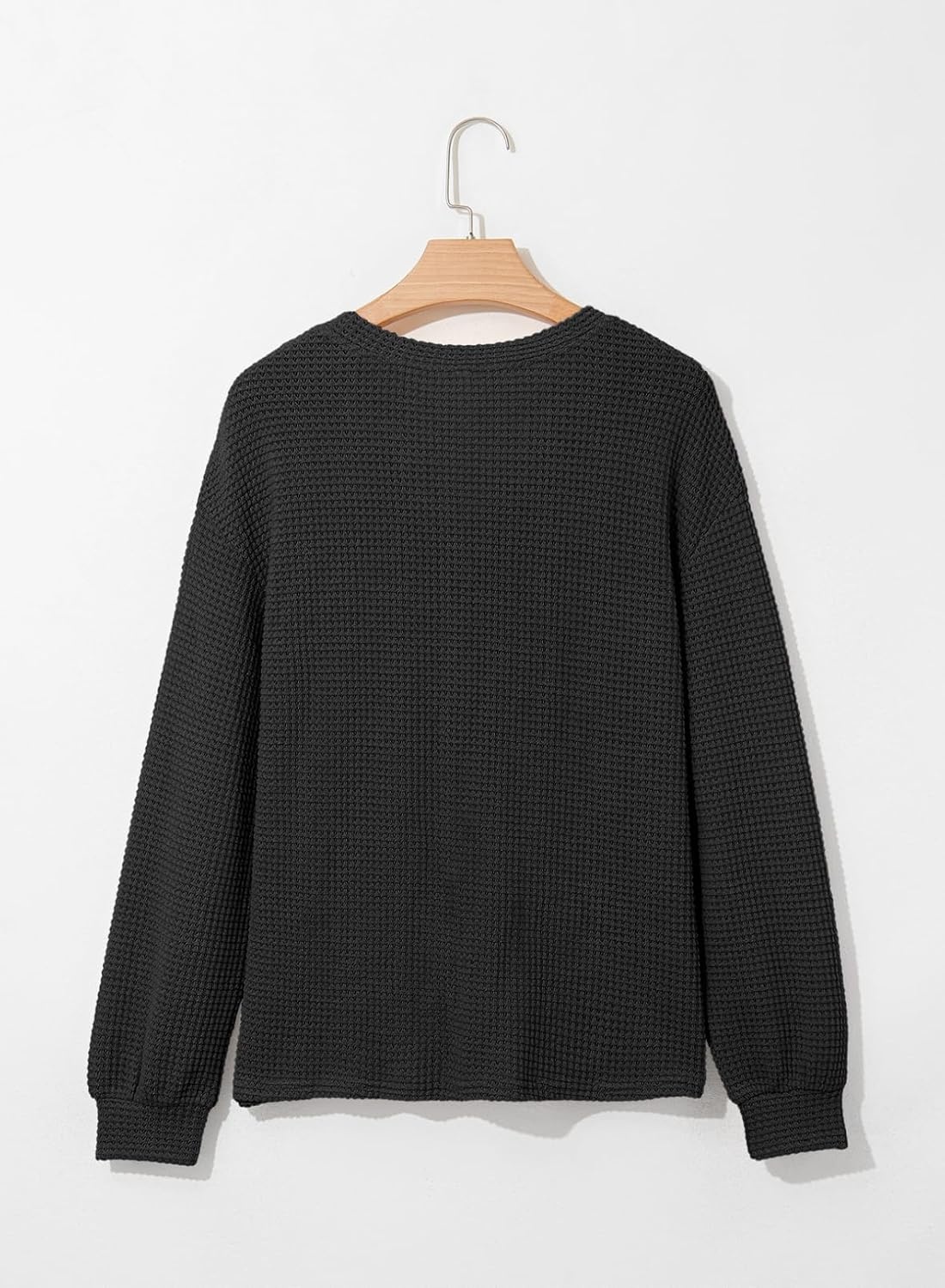 image:imageDokotoo Womens Waffle Knit Tops 2026 Dressy Casual Button Shirts Long Sleeve V Neck Blouses Basic TeeBlack
