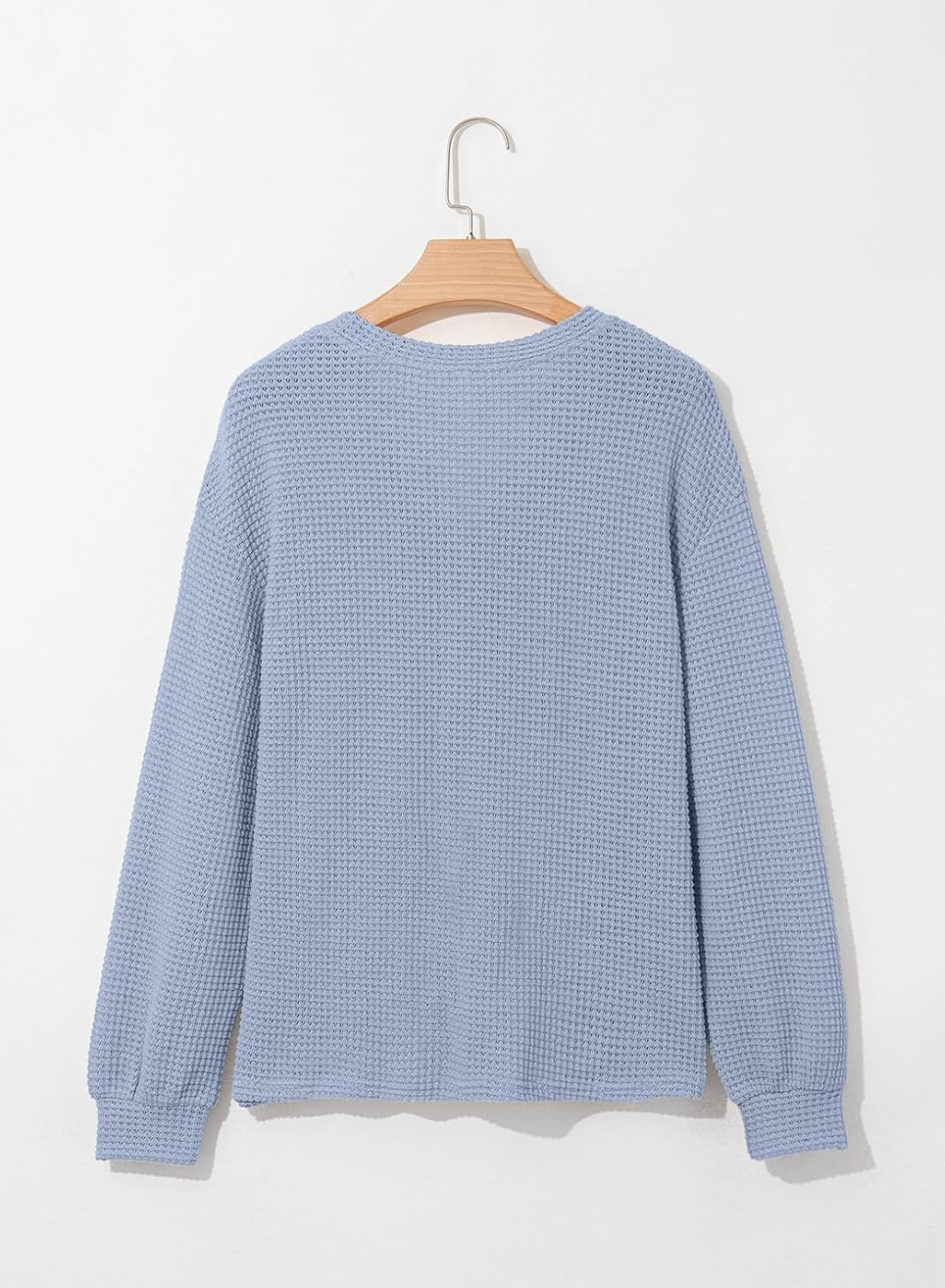 image:imageDokotoo Womens Waffle Knit Tops 2026 Dressy Casual Button Shirts Long Sleeve V Neck Blouses Basic TeeBlue