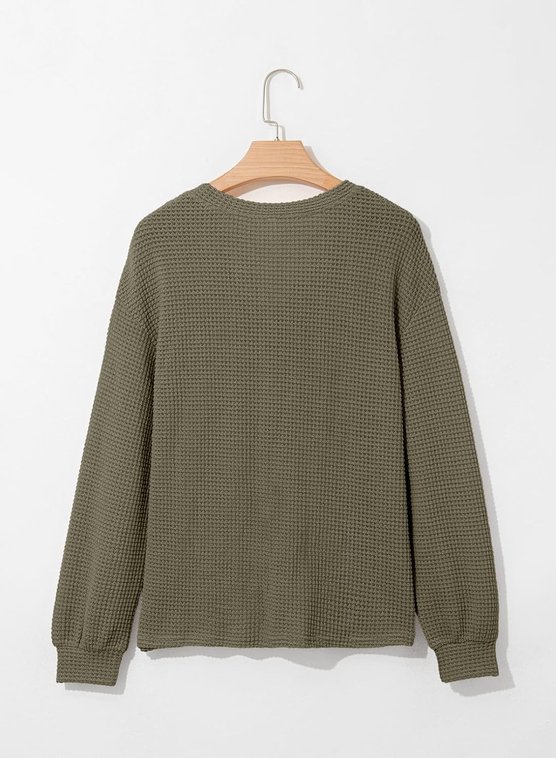 image:imageDokotoo Womens Waffle Knit Tops 2026 Dressy Casual Button Shirts Long Sleeve V Neck Blouses Basic TeeGreen