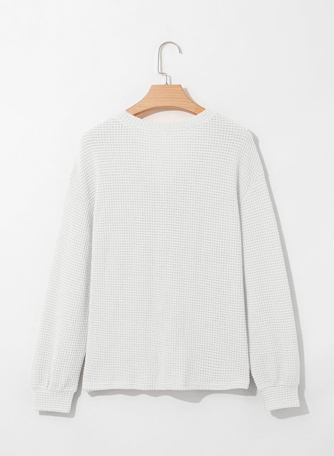 image:imageDokotoo Womens Waffle Knit Tops 2026 Dressy Casual Button Shirts Long Sleeve V Neck Blouses Basic TeeWhite