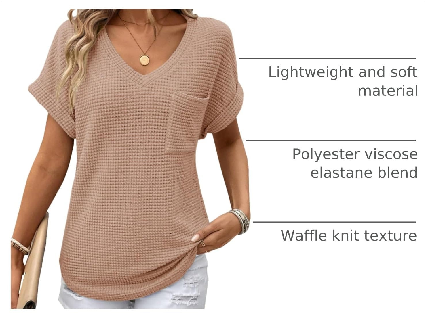 image:imageDokotoo Womens Waffle Knit Tops 2026 Summer Shirts Womens Blouses Basic TeeA Light French Beige