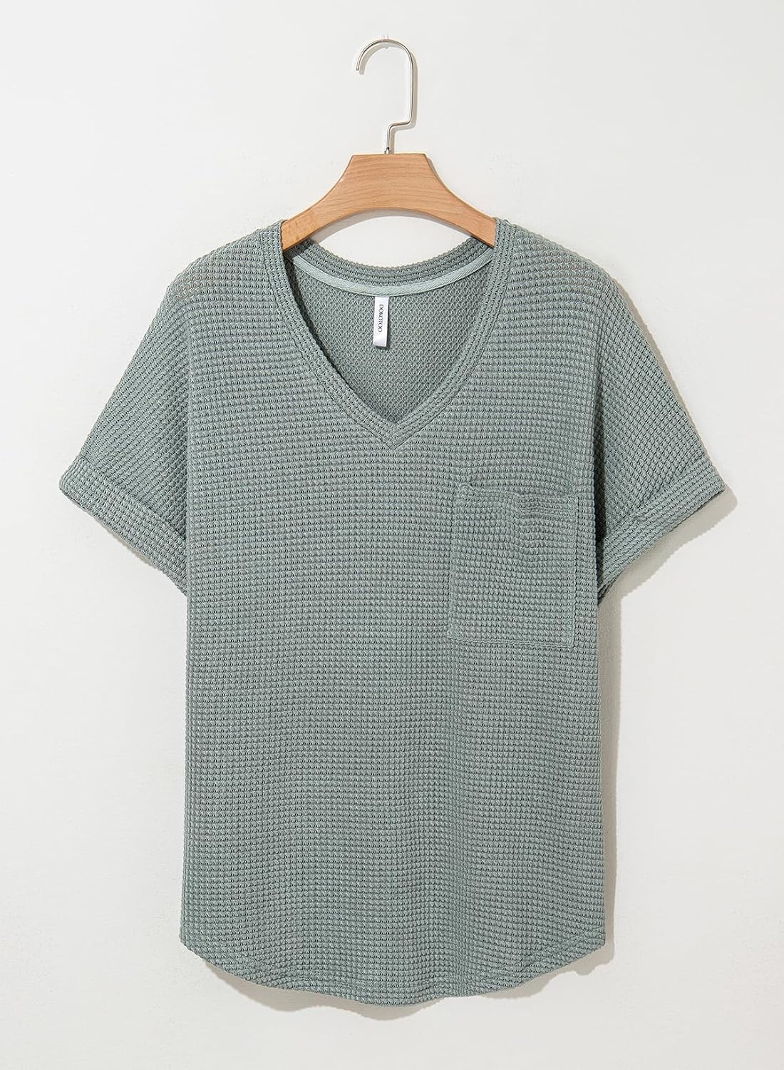 image:imageDokotoo Womens Waffle Knit Tops 2026 Summer Shirts Womens Blouses Basic TeeA Seagrass