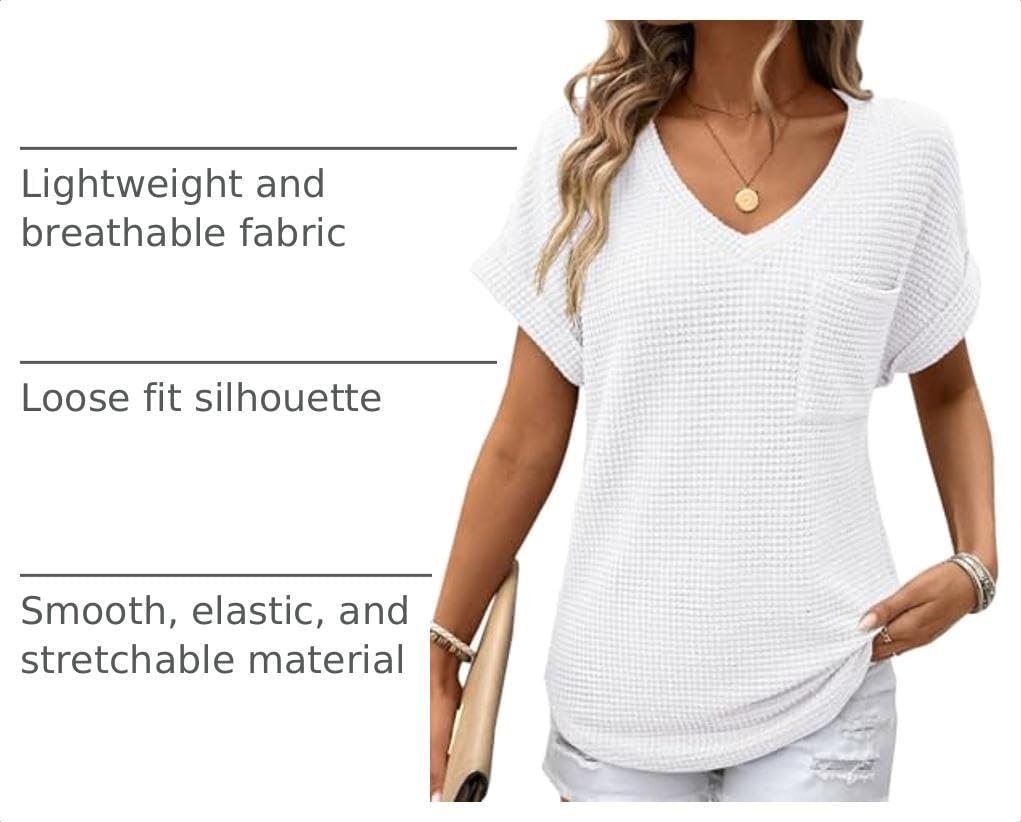 image:imageDokotoo Womens Waffle Knit Tops 2026 Summer Shirts Womens Blouses Basic TeeA White